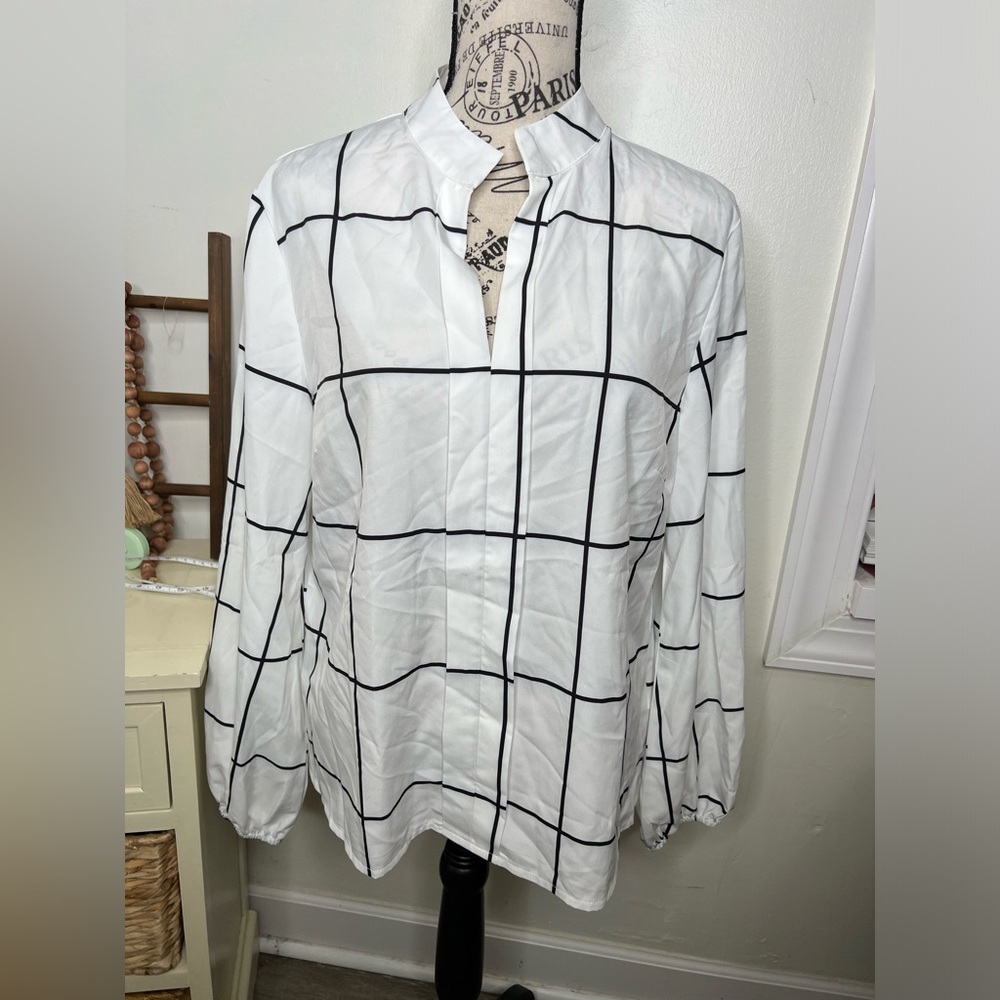 Brand New-Emery Rose White with Black Stripes Blouse